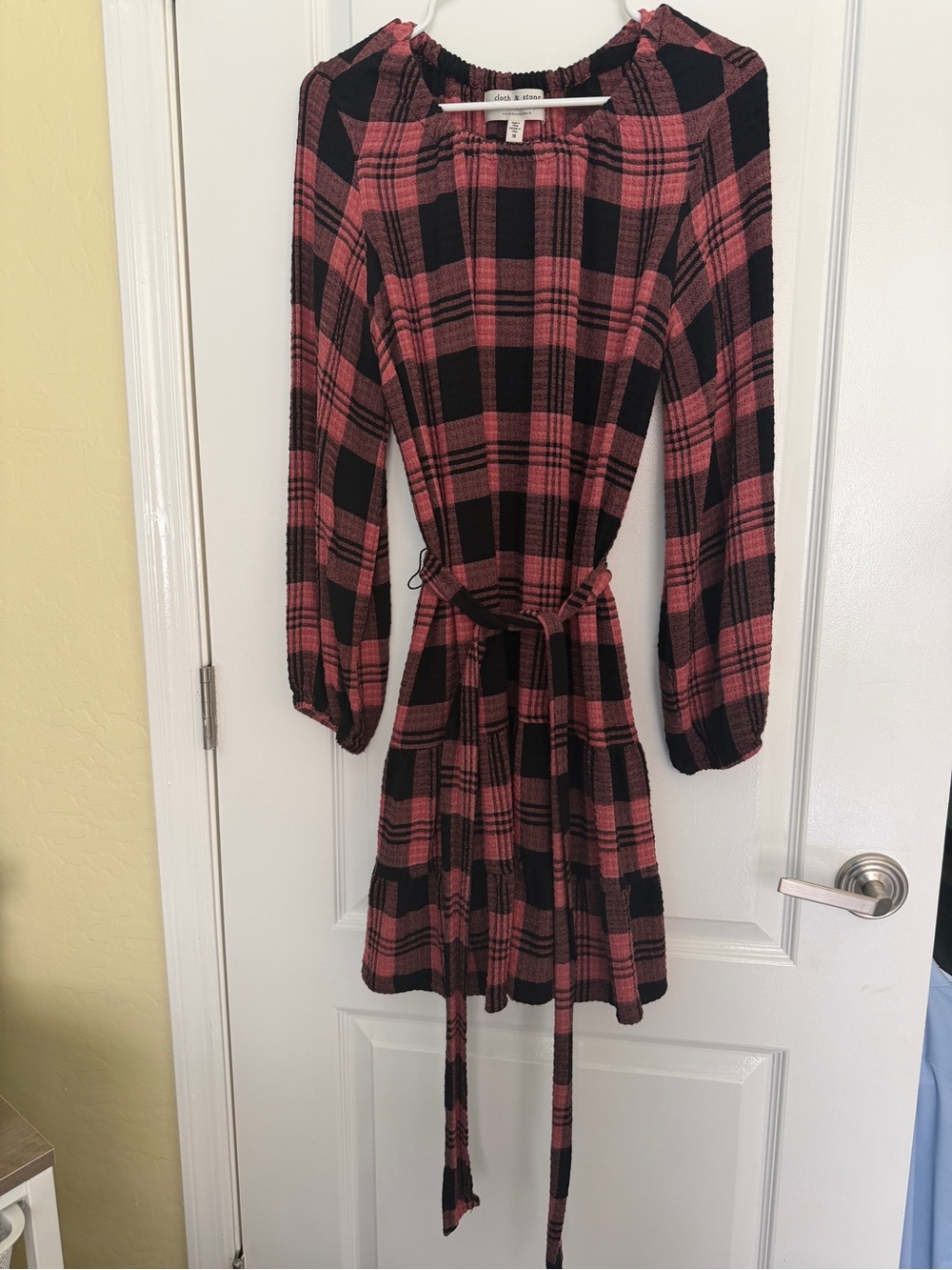 Anthropologie Cloth & Stone Daia Plaid Mini Dress M Belted